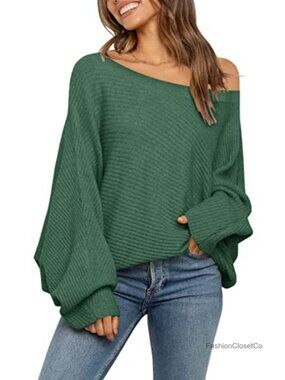 Oversized Off Shoulder Slouchy Knit Pullover Sweater Long Sleeve Boat Neck